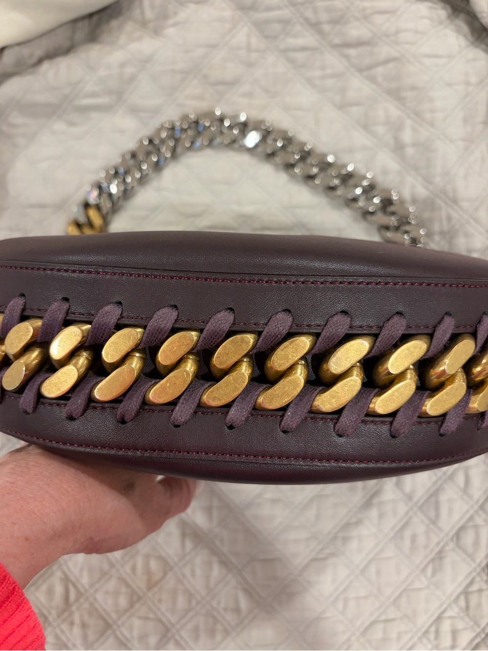 Stella McCartney Frayme Wine Burgundy Shoulder Bag with Chunky Two-Tone Chain - Picture 7 of 15